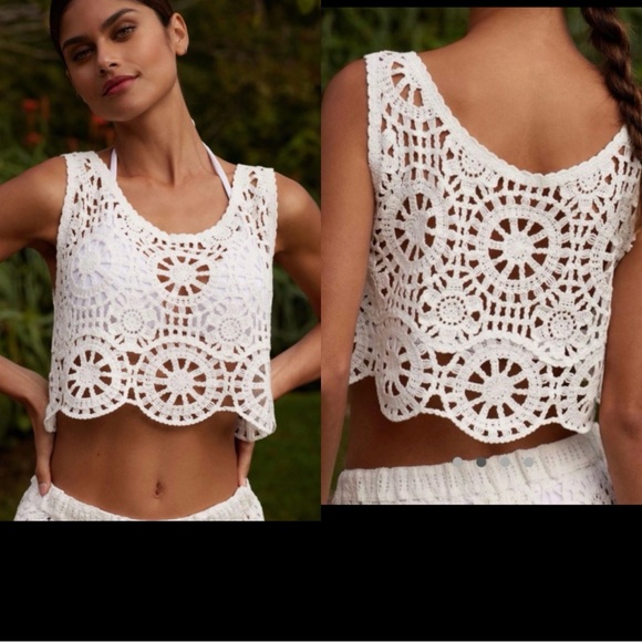 Anthropologie Tops - NWT Blue Tassel Anthropology boho ivory sleeveless crochet crop top size Small